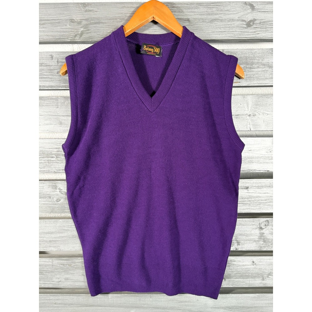 Botany 500 Vintage 80s Mens Purple V-Neck Sweater Vest Made in USA M